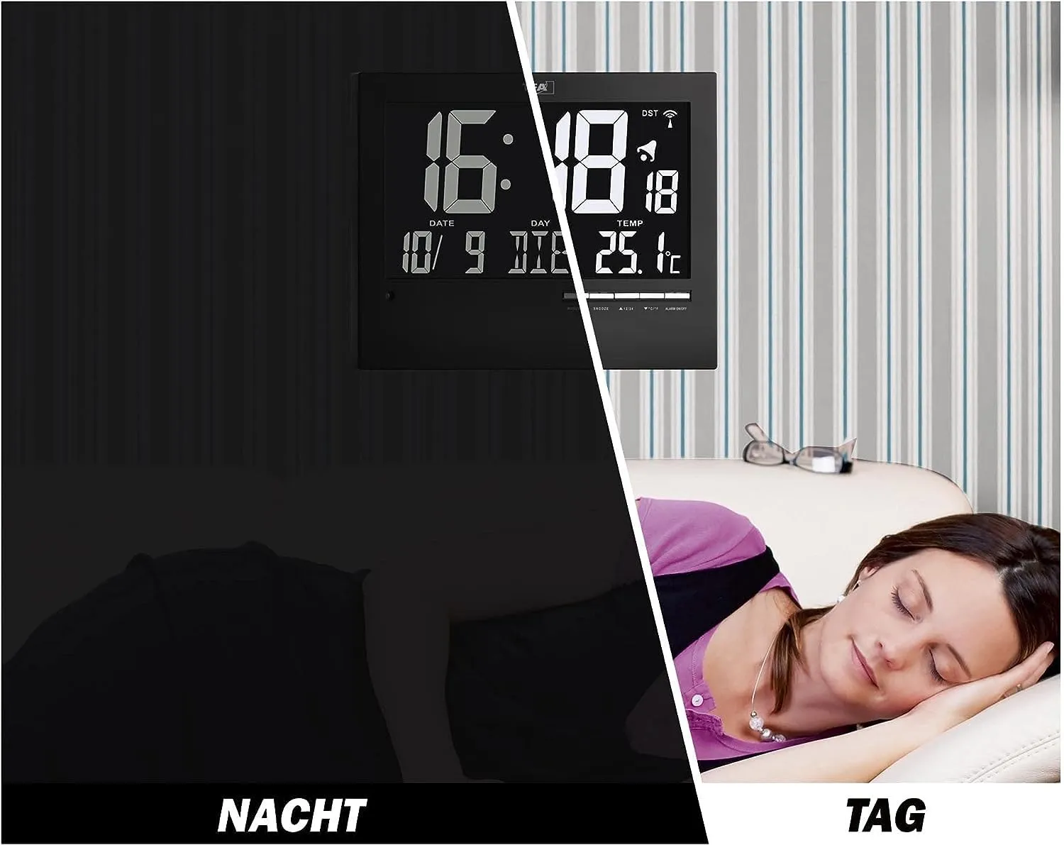 TFA Dostmann 60.4508 Digitale Funkuhr Schwarz Beleuchtet Temp