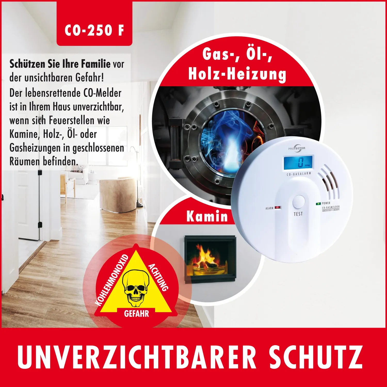 Protector CO-250 F CO-Melder mit Display batteriebetrieben