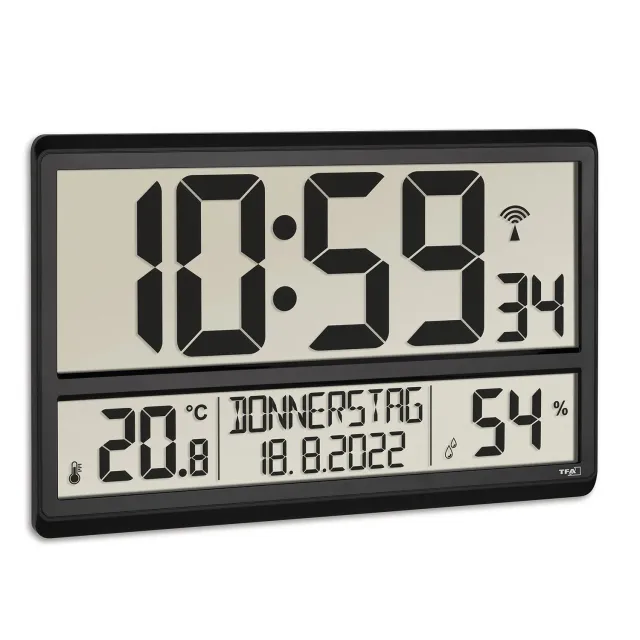 TFA Dostmann XL Wanduhr digital schwarz Funk DCF77