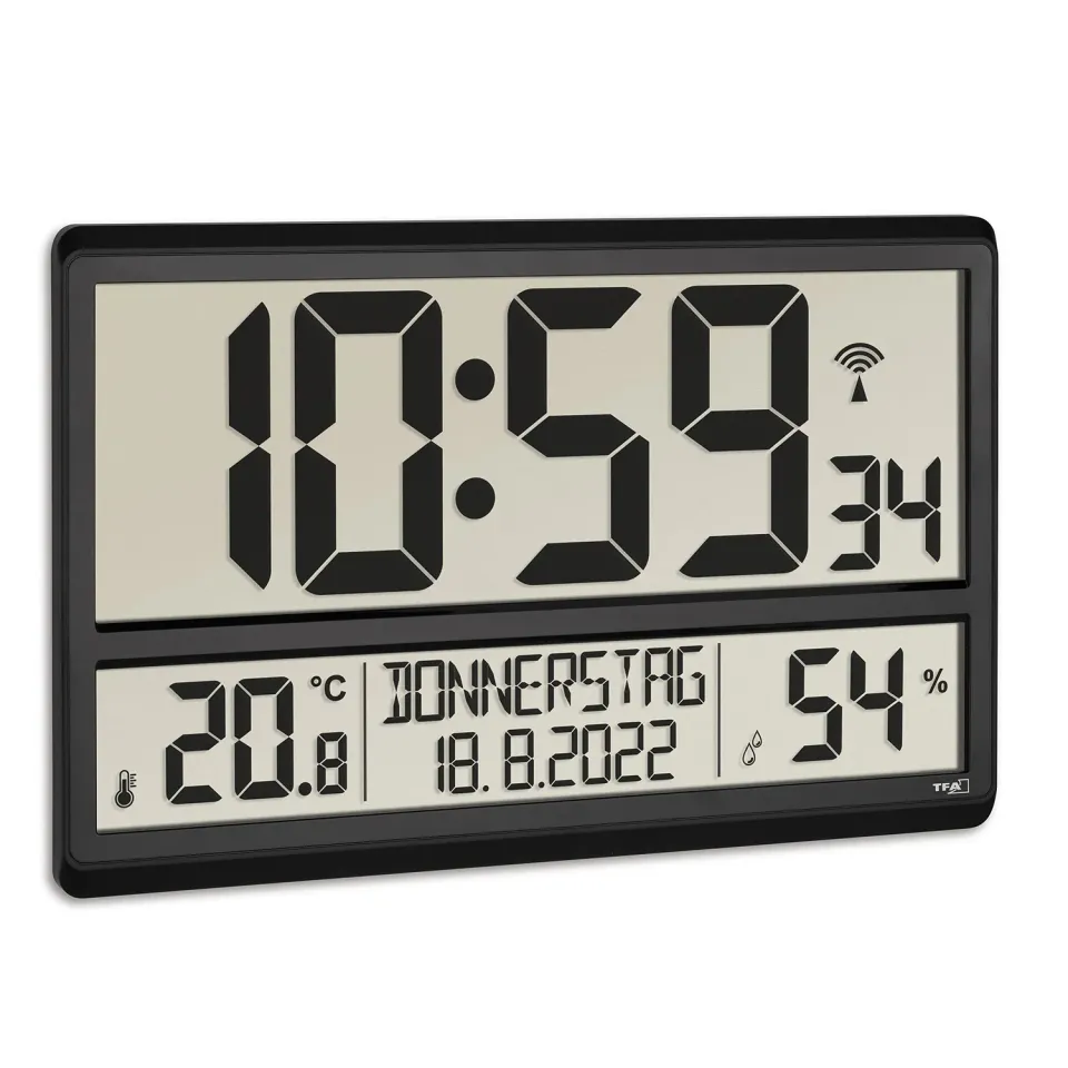 TFA Dostmann XL Wanduhr digital schwarz Funk DCF77