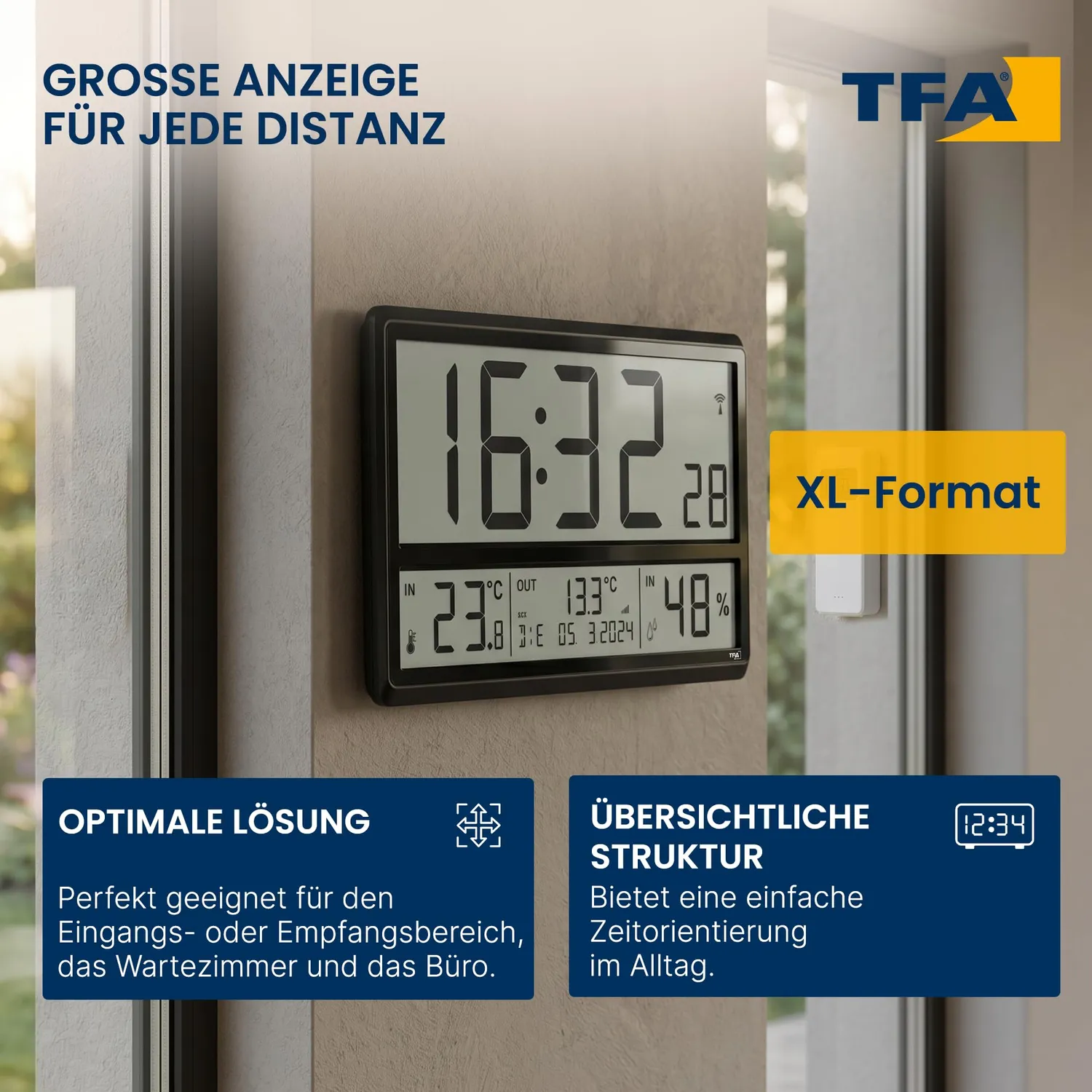 TFA Dostmann 60.4523.01 Digitale XL-Funkuhr schwarz Klima