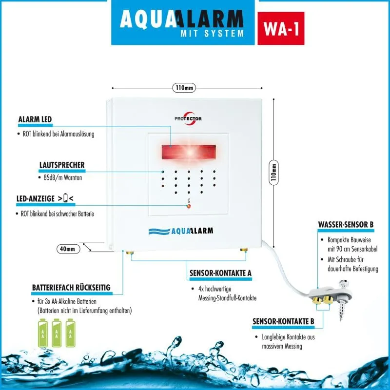 Protector WA-1.2 Wassermelder batteriebetrieben mit Kabelsensor