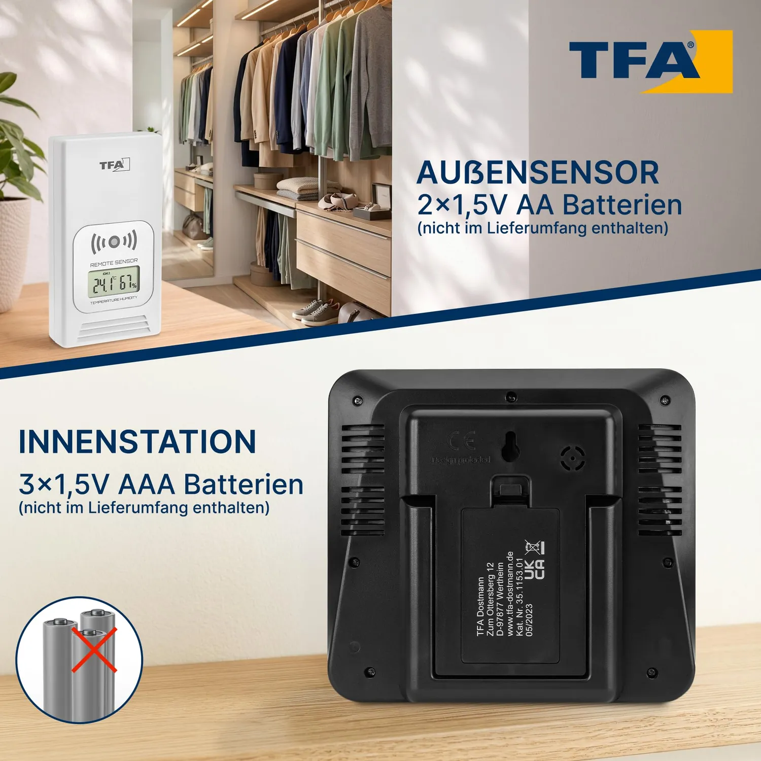 TFA Dostmann Life 35.1153.01 Funkwetterstation schwarz mit Sensor