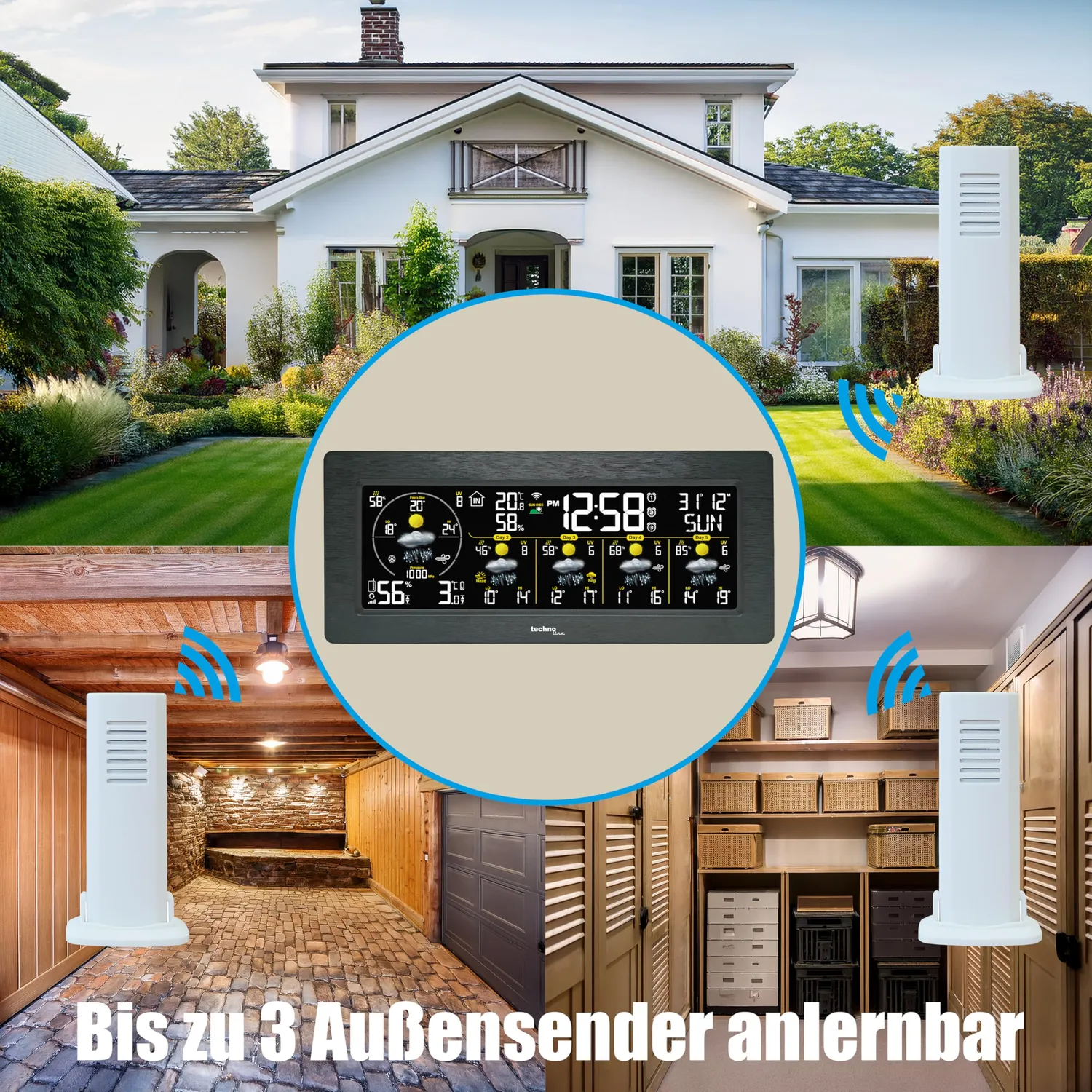 Technoline WD 3050 WLAN-Wetterstation mit Außensensor 5-Tage