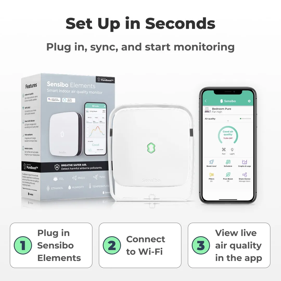 Sensibo Elements Luftqualitätsmonitor Single Kit CO2 Feinstaub