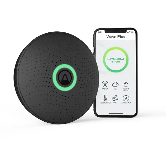 Airthings 2911 Wave Plus Black Edition Radon CO2 Monitor