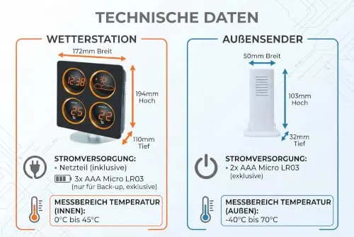 Technoline WS WS6830 Wetterstation Schwarz LED Orange