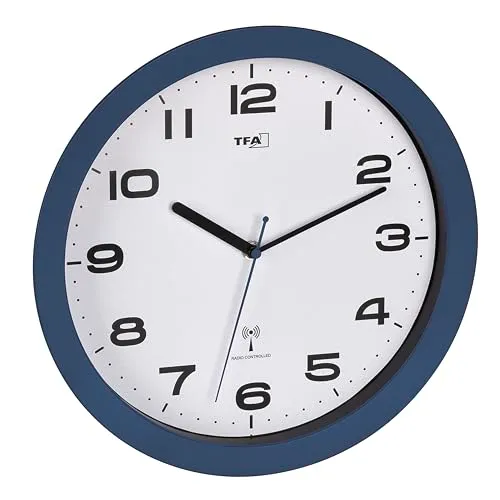 TFA Dostmann View 60.3554 Funk-Wanduhr 32cm blau Sweep