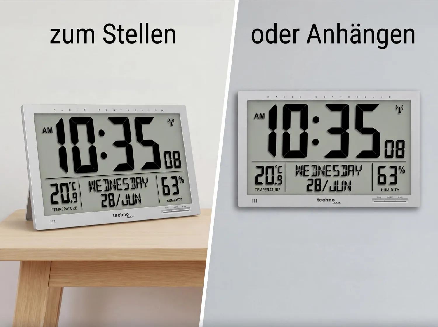 Technoline WS 8013 Funkwanduhr XL digital schwarz