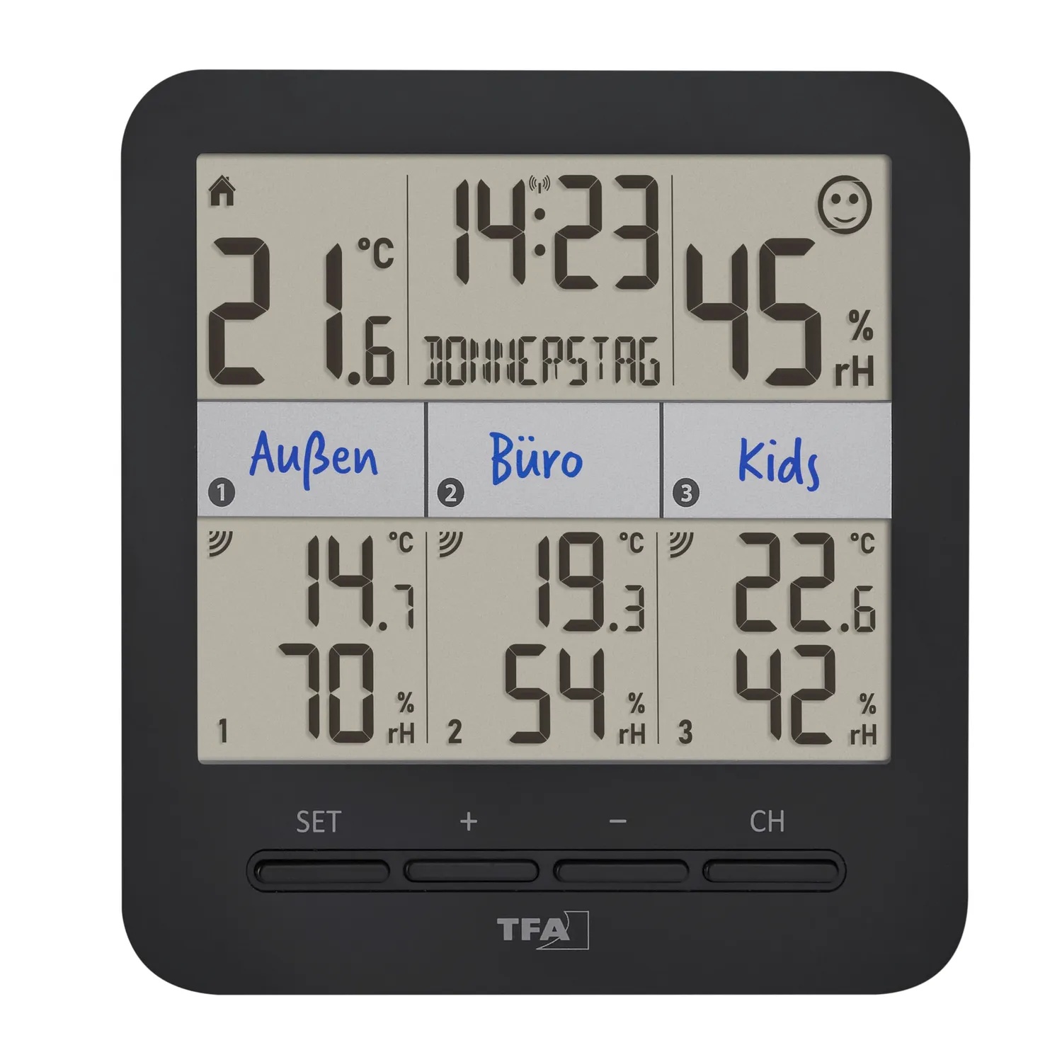 TFA Dostmann Klima@Home 30.3075.01 Thermo-Hygrometer 3 Sender Taupunkt