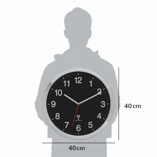 TFA Dostmann 60.3545.01 Funkwanduhr XL 40 cm schwarz-silber