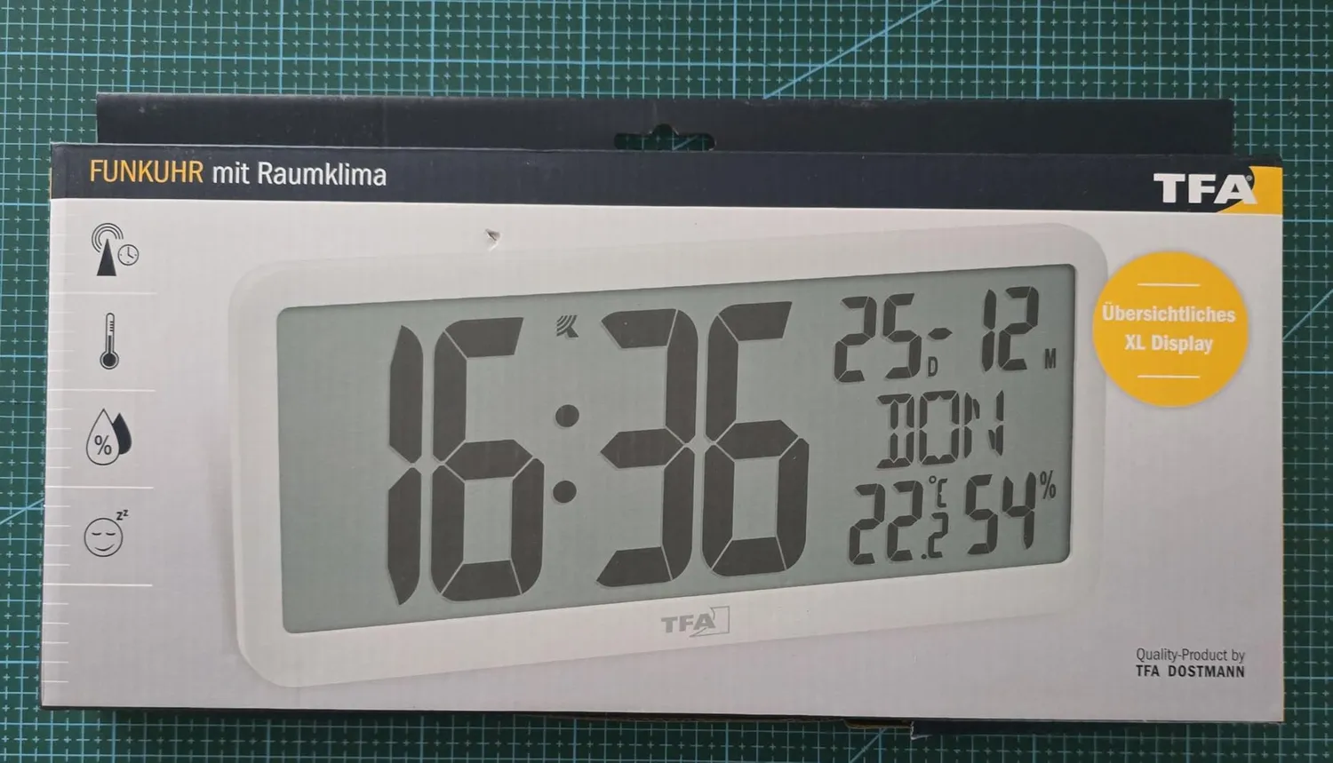 TFA Dostmann 60.4525 Funkuhr schwarz XXL-Ziffern Klima