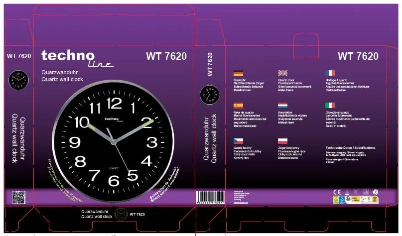 Technoline WT 7620 Wanduhr 25 cm nachtleuchtend Metallrahmen