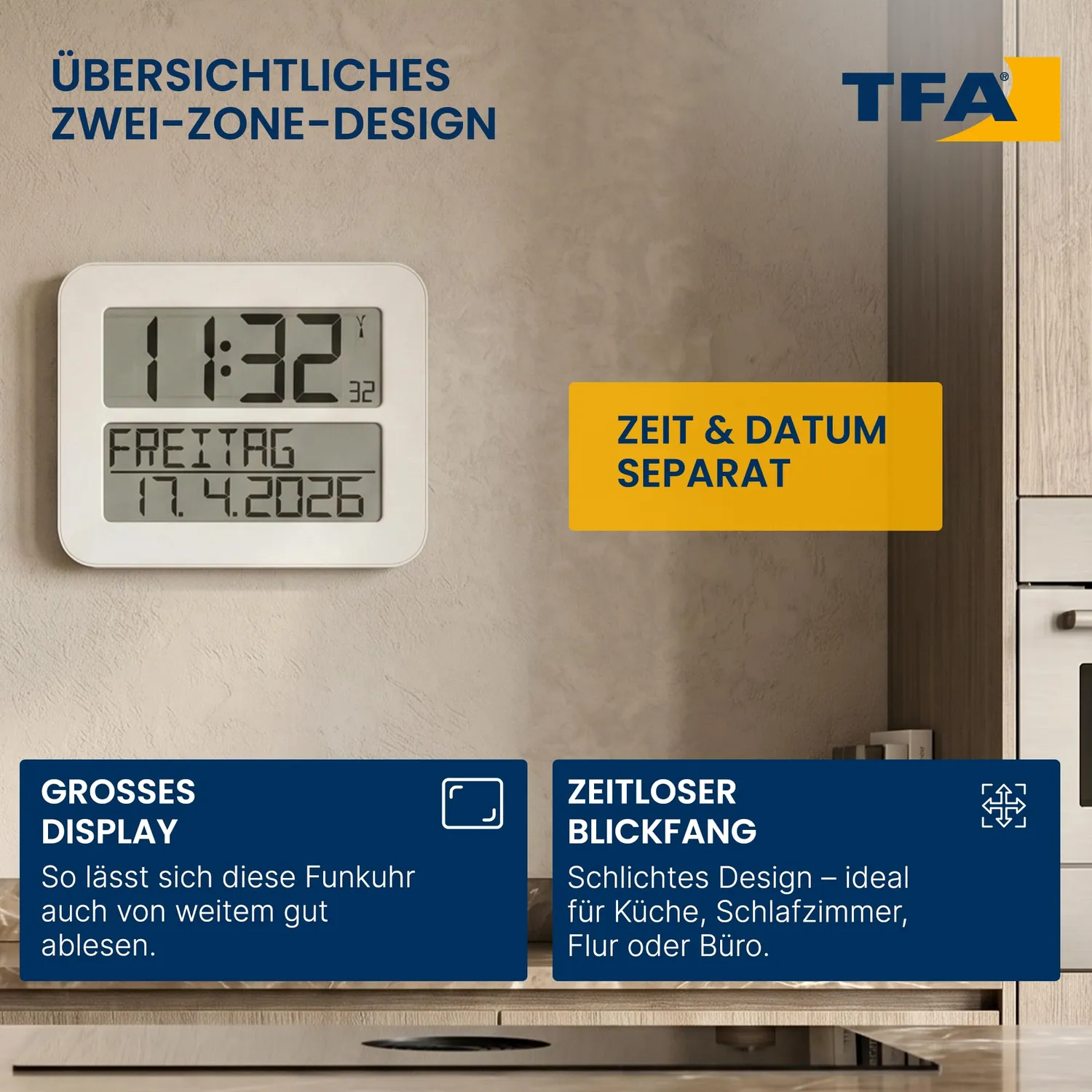 TFA Dostmann Timeline Max 60.4512.02 Funkuhr weiß