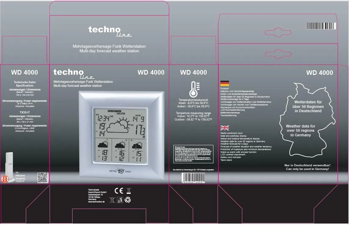 Technoline WD 4000 Wetterstation silber 4-Tage-Prognose