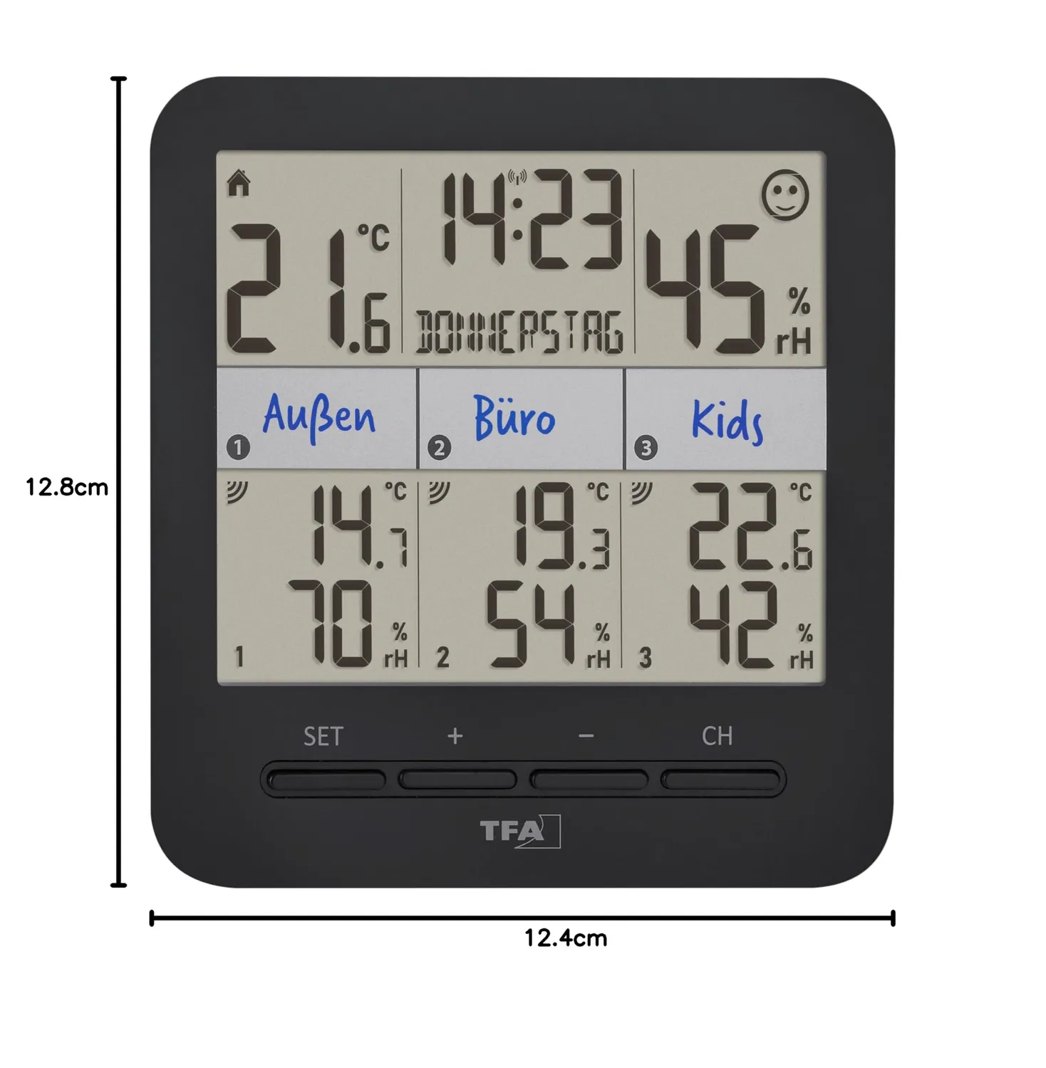 TFA Dostmann Klima@Home 30.3075.01 Thermo-Hygrometer 3 Sender Taupunkt
