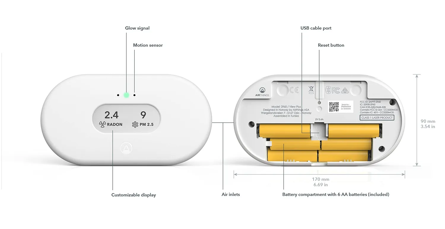 Airthings View Plus 2960 Luftqualitätsmonitor WLAN 7 Sensoren