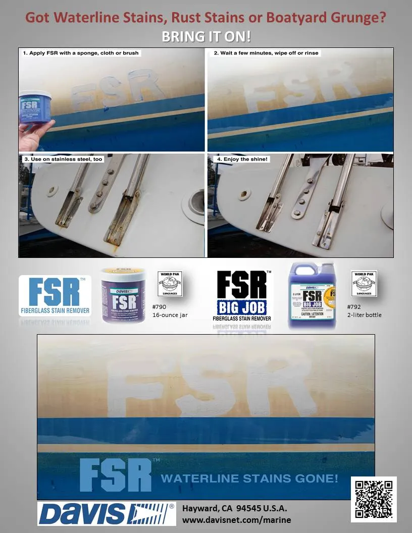 Davis FSR 792 Gel Fleckentferner Fiberglas Rost Wasserlinie