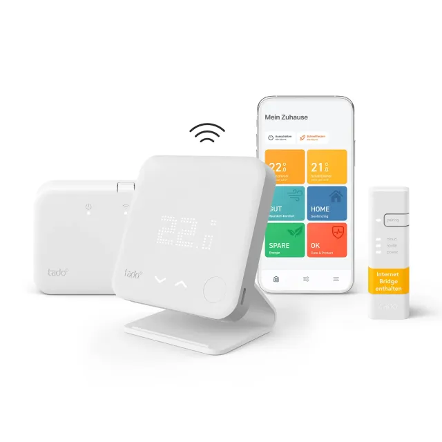 tado° V3+ Funk Thermostat Starter Kit mit Standfuß