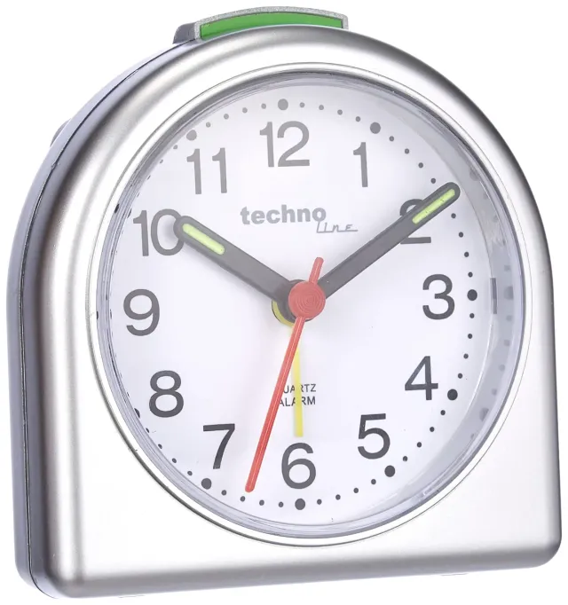 Technoline Model SD Quarzwecker analog silber 8,3 cm Leuchtzeiger