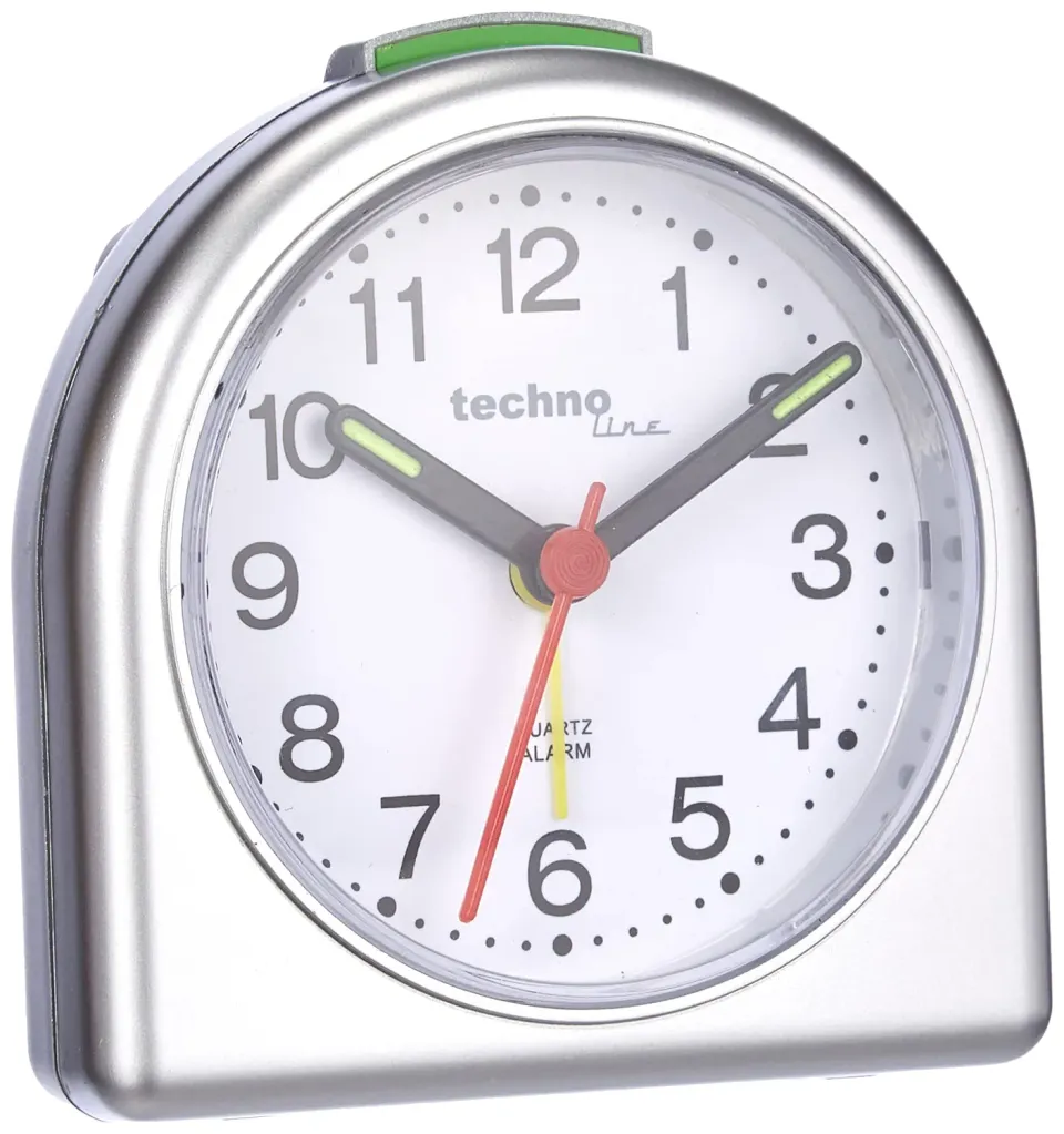 Technoline Model SD Quarzwecker analog silber 8,3 cm Leuchtzeiger