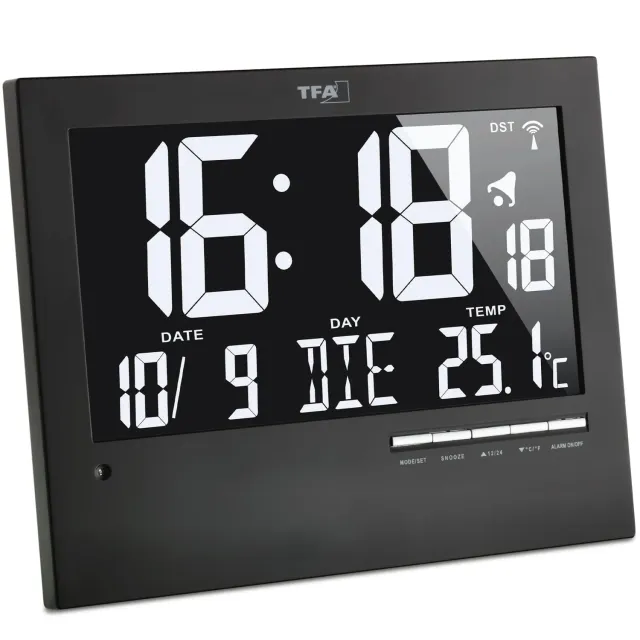 TFA Dostmann 60.4508 Digitale Funkuhr Schwarz Beleuchtet Temp