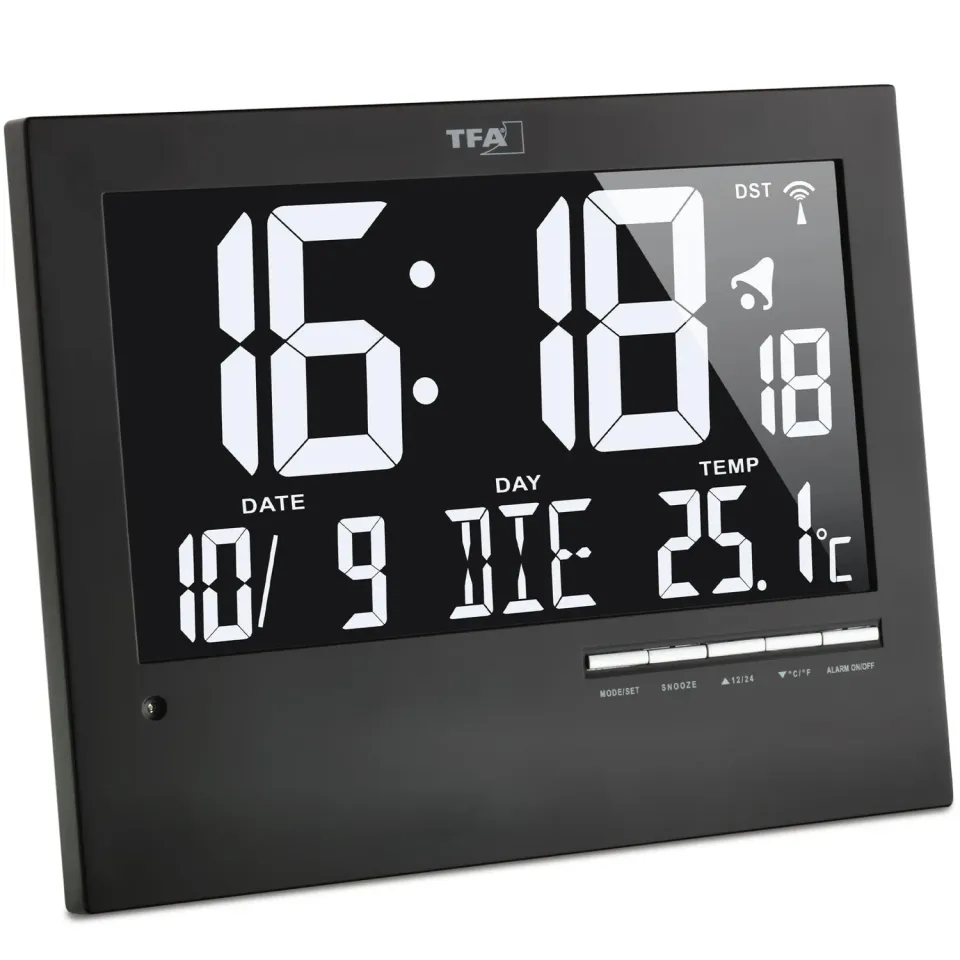 TFA Dostmann 60.4508 Digitale Funkuhr Schwarz Beleuchtet Temp