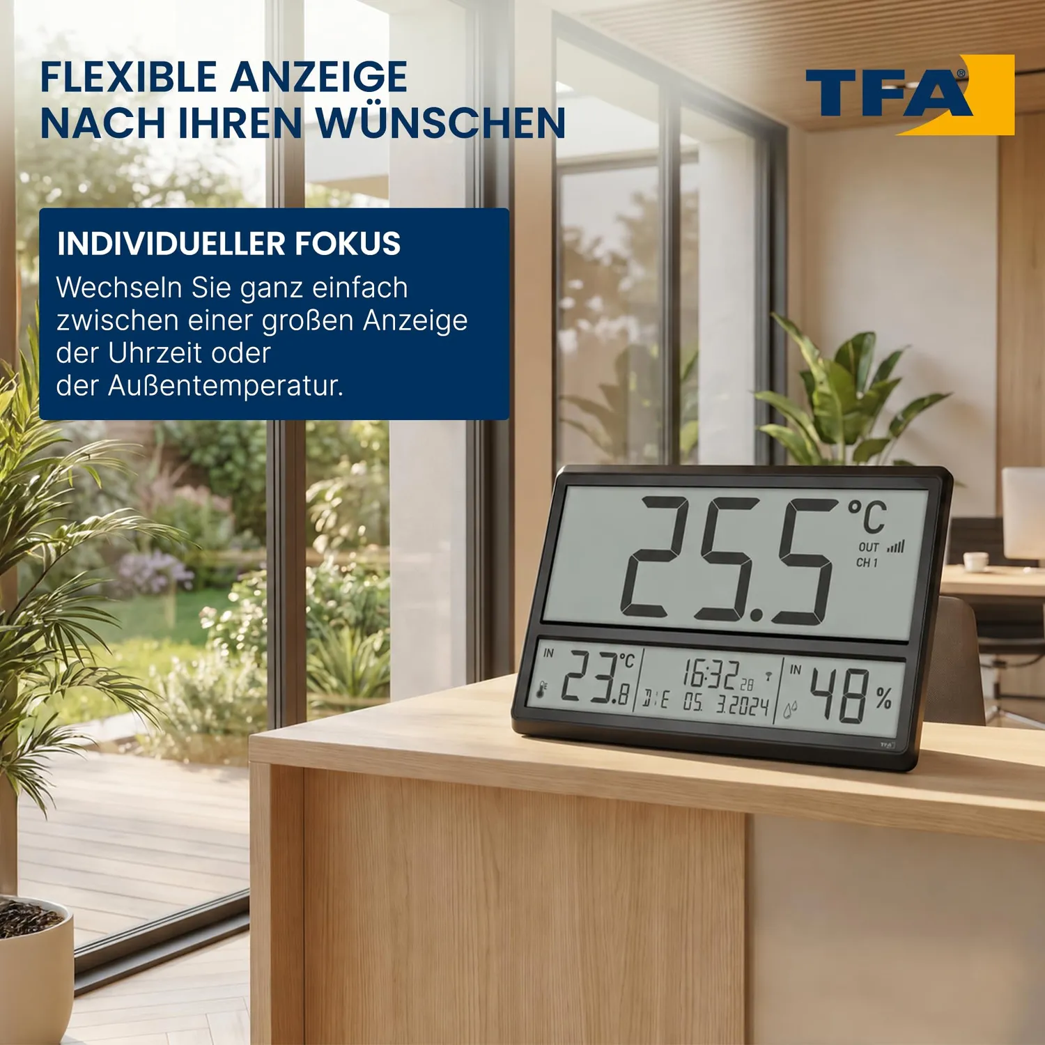 TFA Dostmann 60.4523.01 Digitale XL-Funkuhr schwarz Klima