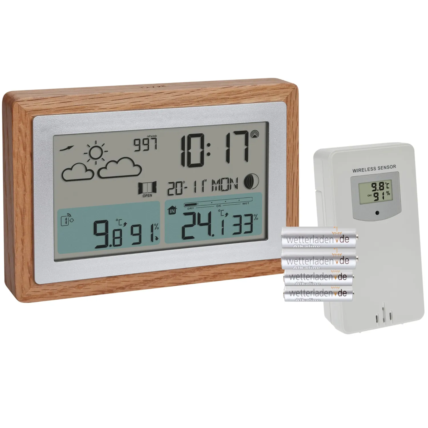 TFA Dostmann OAK 35.1167.54 Funk-Wetterstation Modern Holzrahmen
