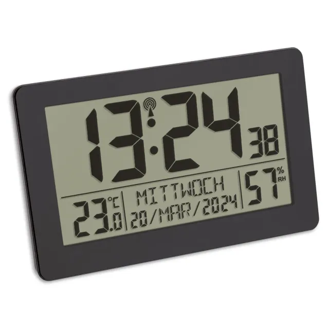 TFA Dostmann 60.2557.01 Funk-Wanduhr schwarz mit Thermometer