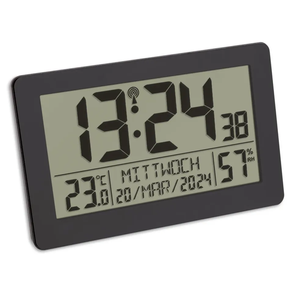 TFA Dostmann 60.2557.01 Funk-Wanduhr schwarz mit Thermometer