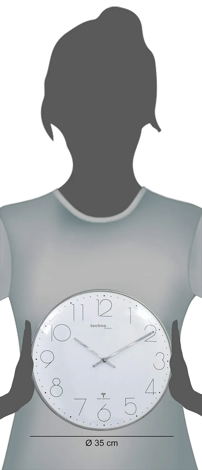 Technoline Funkwanduhr Chrom 35 cm gewölbtes Glas