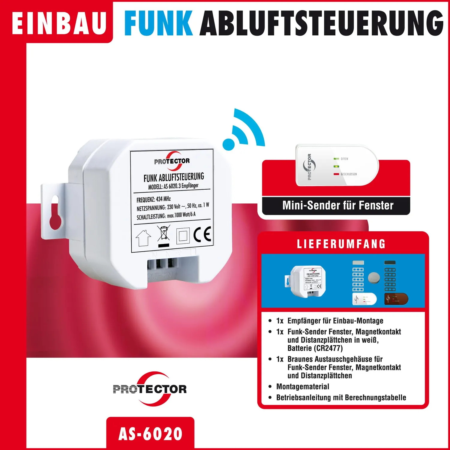 Protector AS-6020.3 Funk-Abluftsteuerung Fensterkontakt 1000W