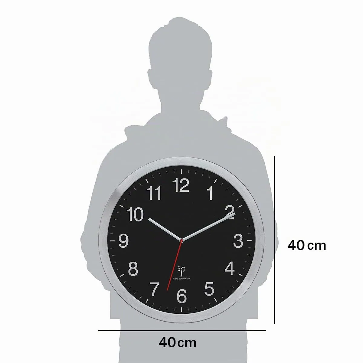 TFA Dostmann 60.3545.01 Funkwanduhr XL 40 cm schwarz-silber