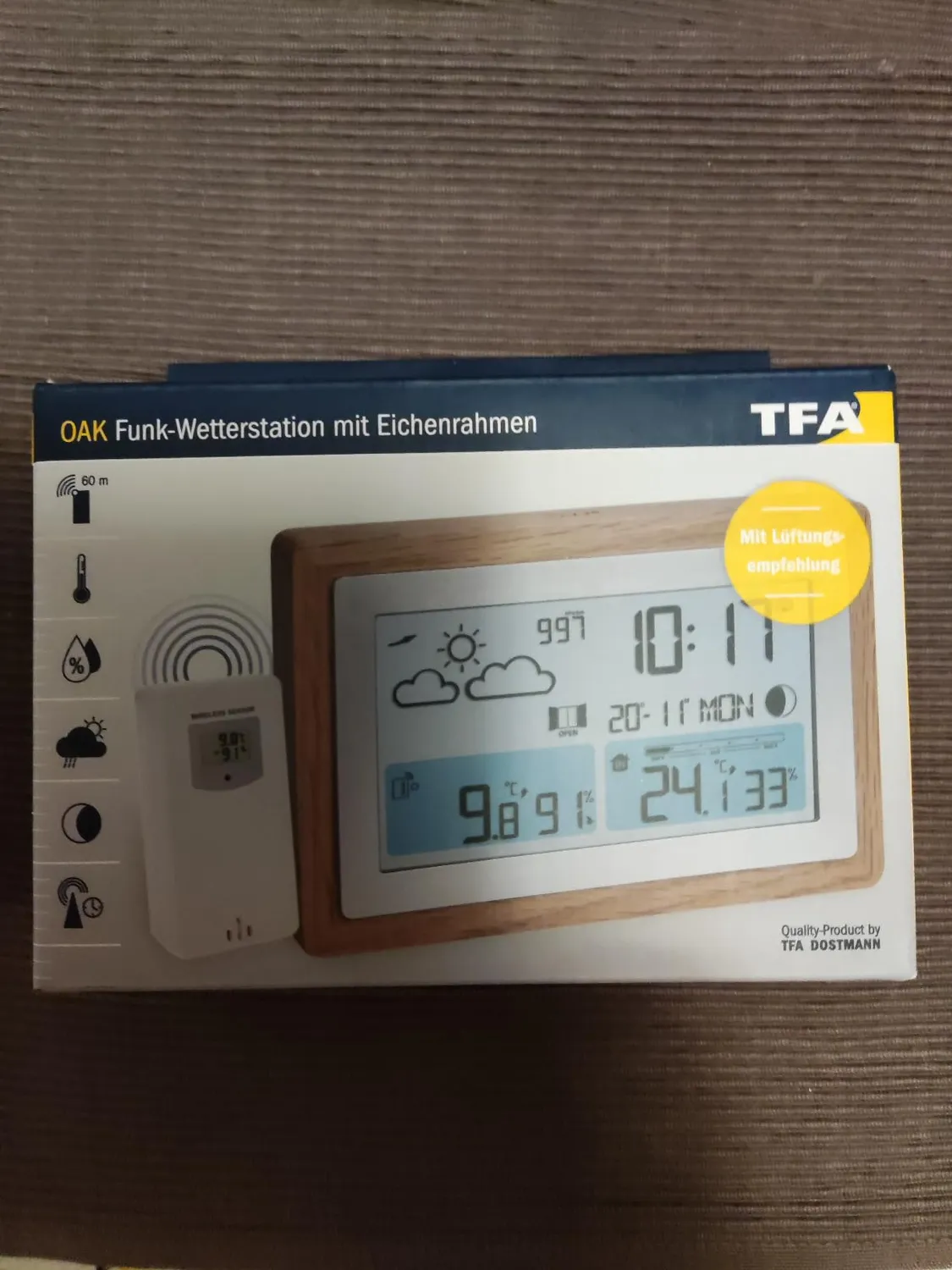 TFA Dostmann OAK 35.1167.54 Funk-Wetterstation Modern Holzrahmen