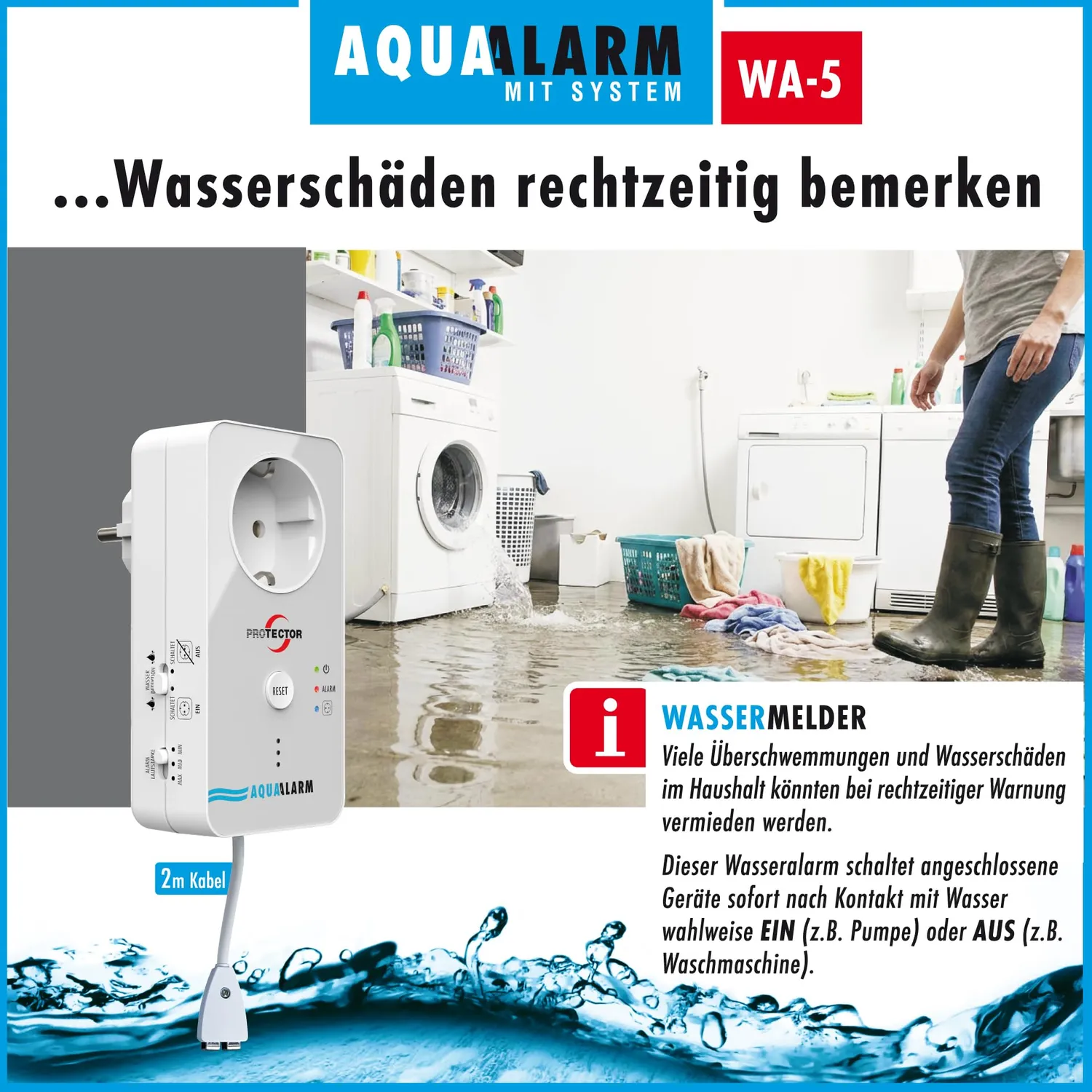 Protector WA-5.1 Wassermelder 2 m Kabel