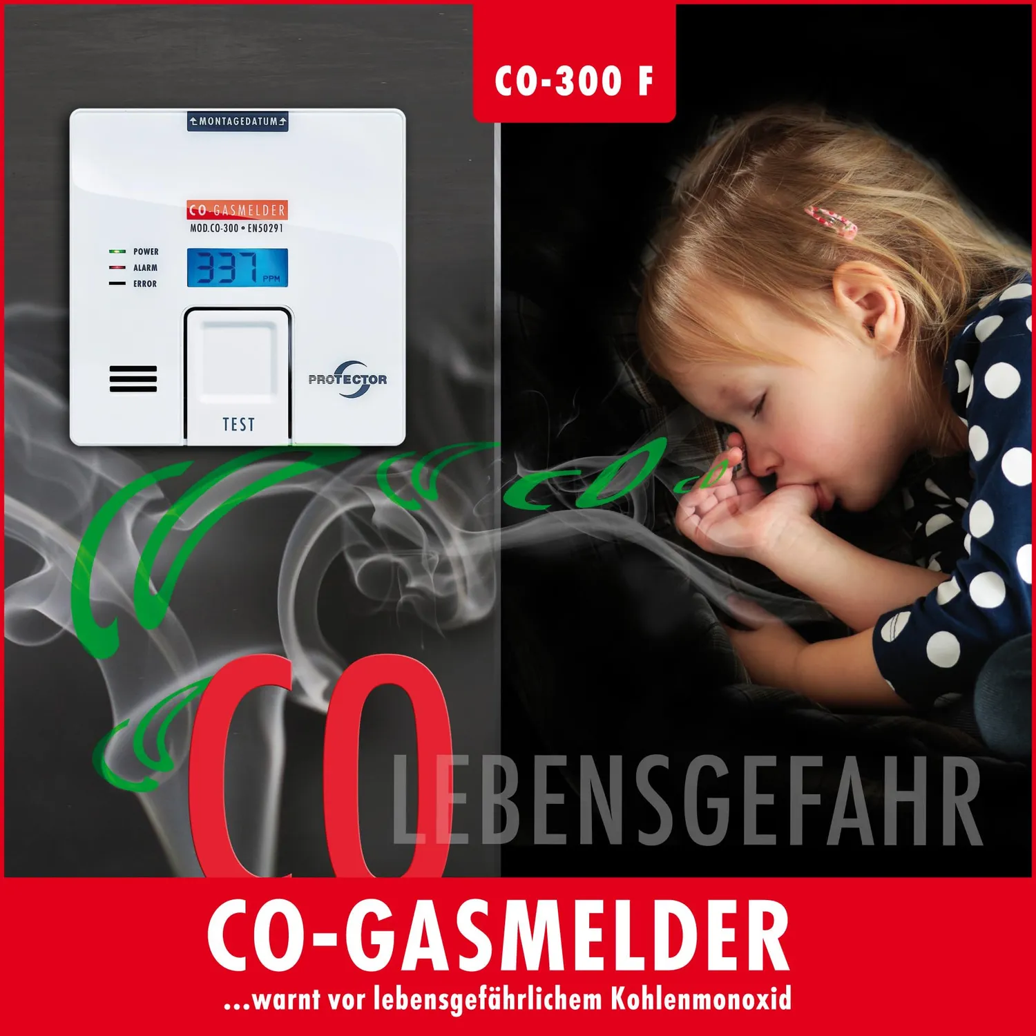 Protector CO-300F CO-Melder batteriebetrieben Display