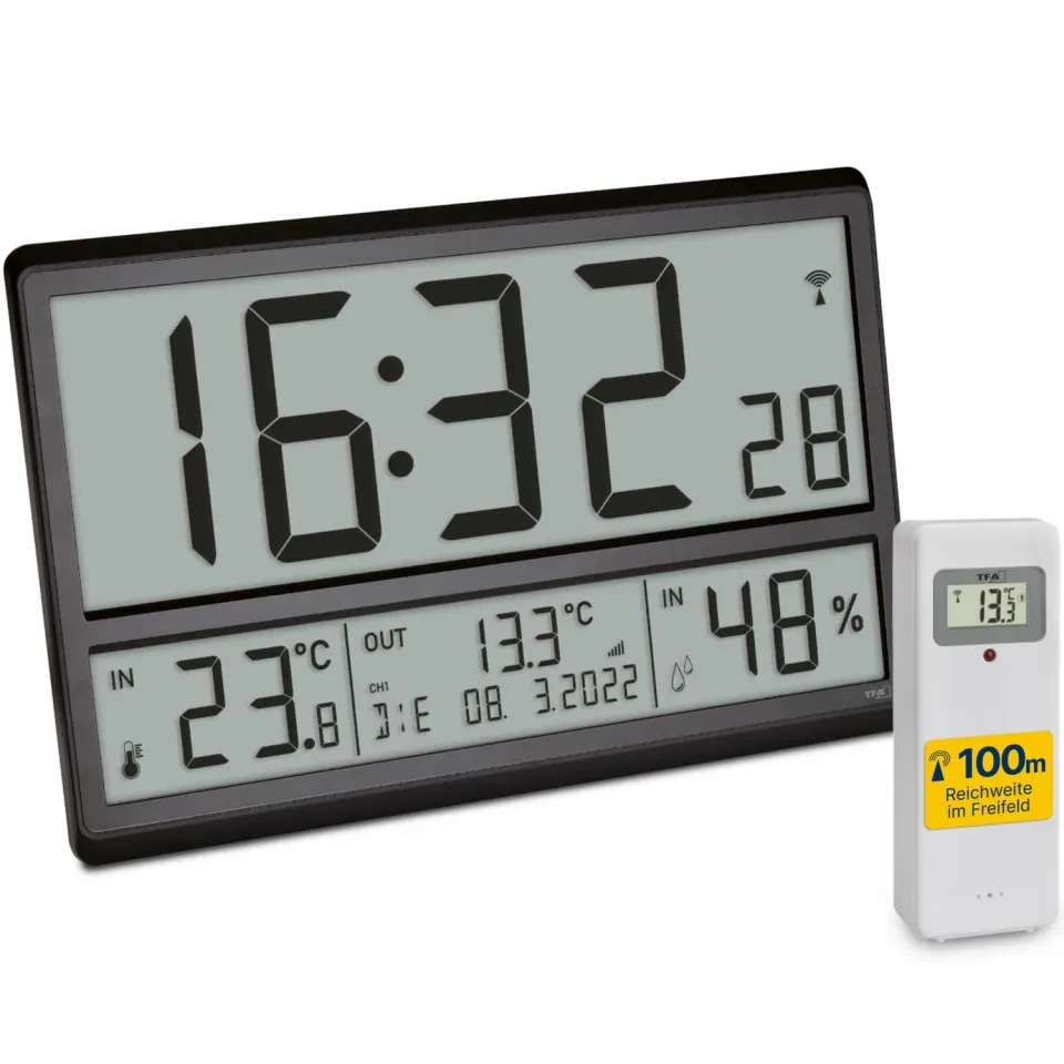 TFA Dostmann 60.4523.01 Digitale XL-Funkuhr schwarz Klima