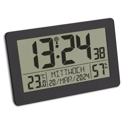 TFA Dostmann 60.2557.01 Funk-Wanduhr schwarz mit Thermometer