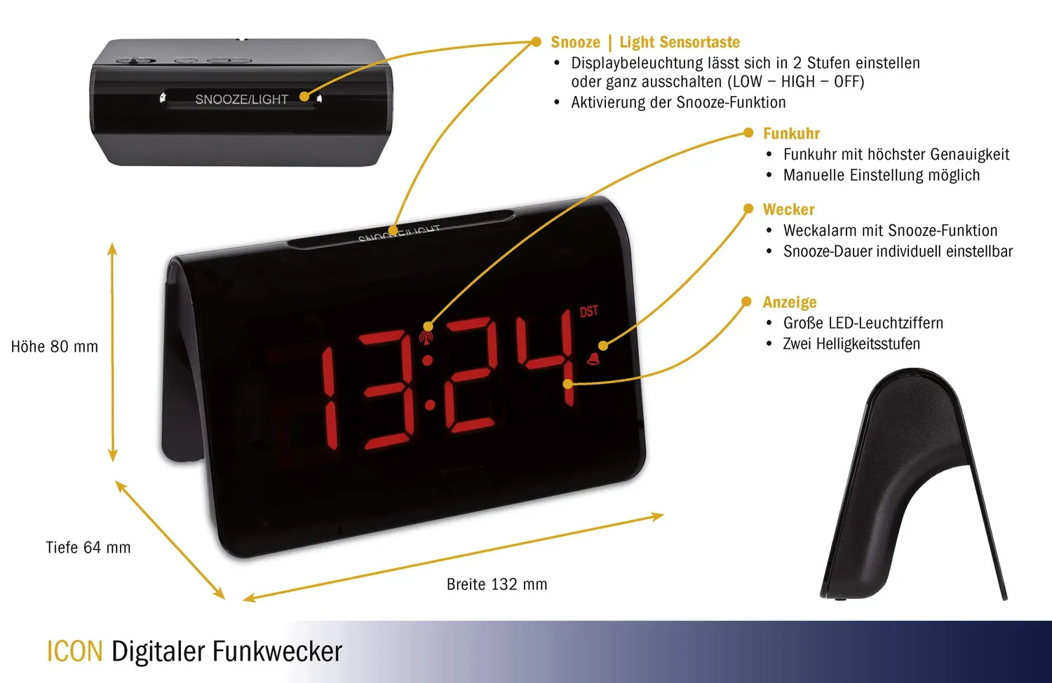 TFA Dostmann Icon 60.2543.05 Funkwecker Rote Ziffern LED Netz