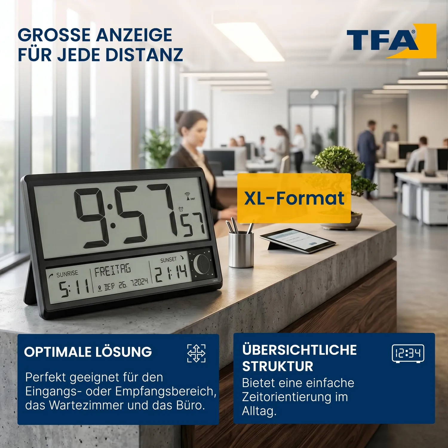 TFA Dostmann 60.4524.01 Funk-Wanduhr schwarz XL-Ziffern