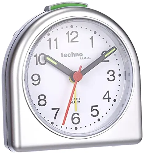 Technoline Model SD Quarzwecker analog silber 8,3 cm Leuchtzeiger