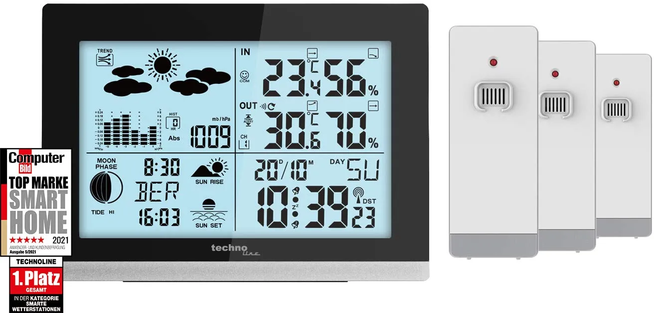 Technoline WS 6762 Funk-Wetterstation mit 3 Sensoren modern