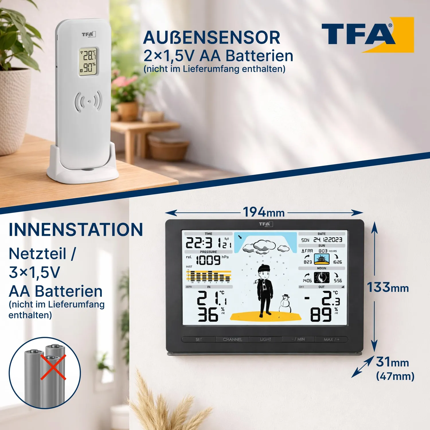 TFA Dostmann Meteo Jack Funk-Wetterstation mit Außensensor Funkuhr