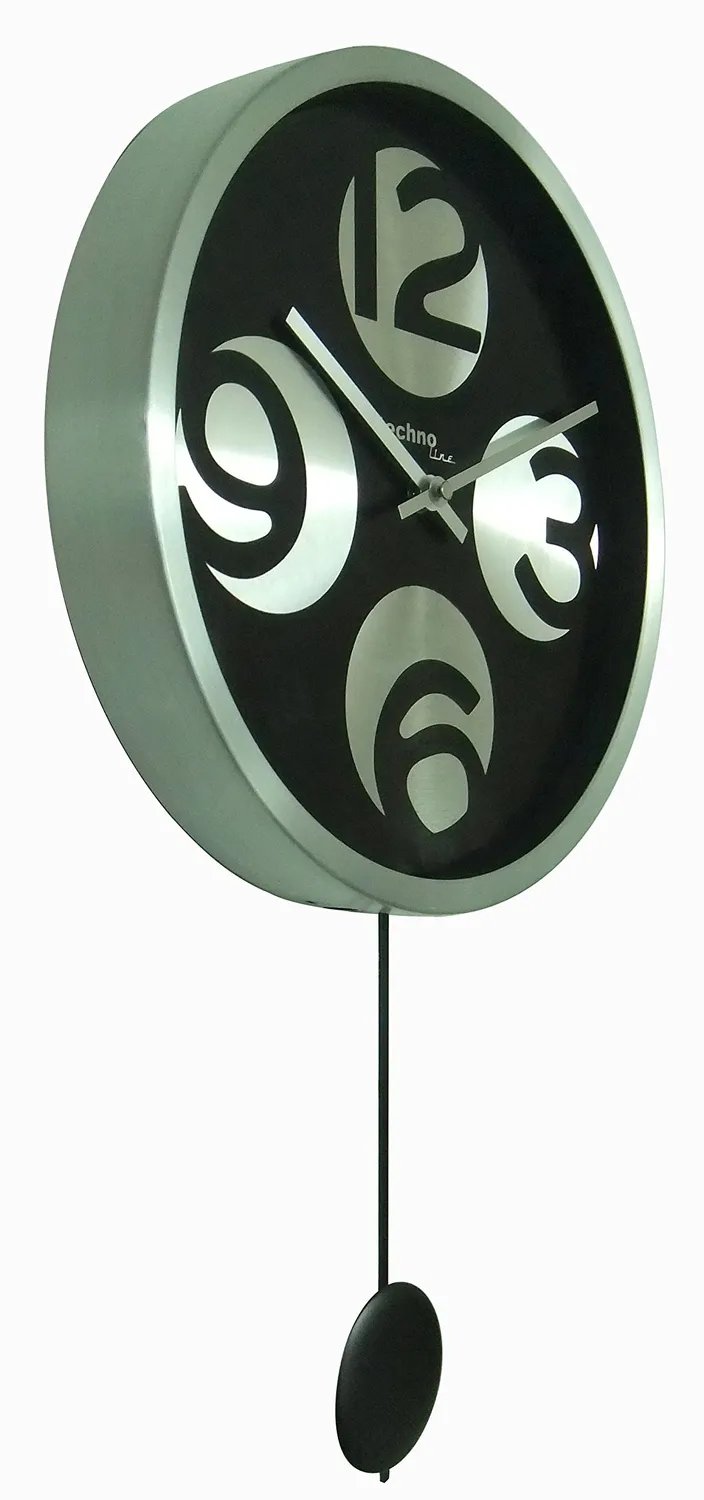 Technoline WT 1030 Wanduhr mit Pendel 30 cm schwarz-silber