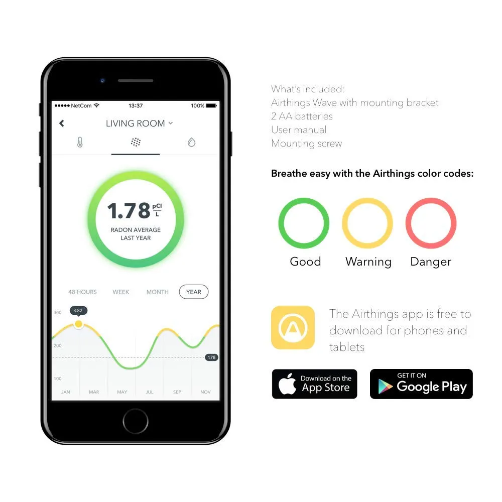 Airthings 2950 Wave Radon Messgerät App Lichtring