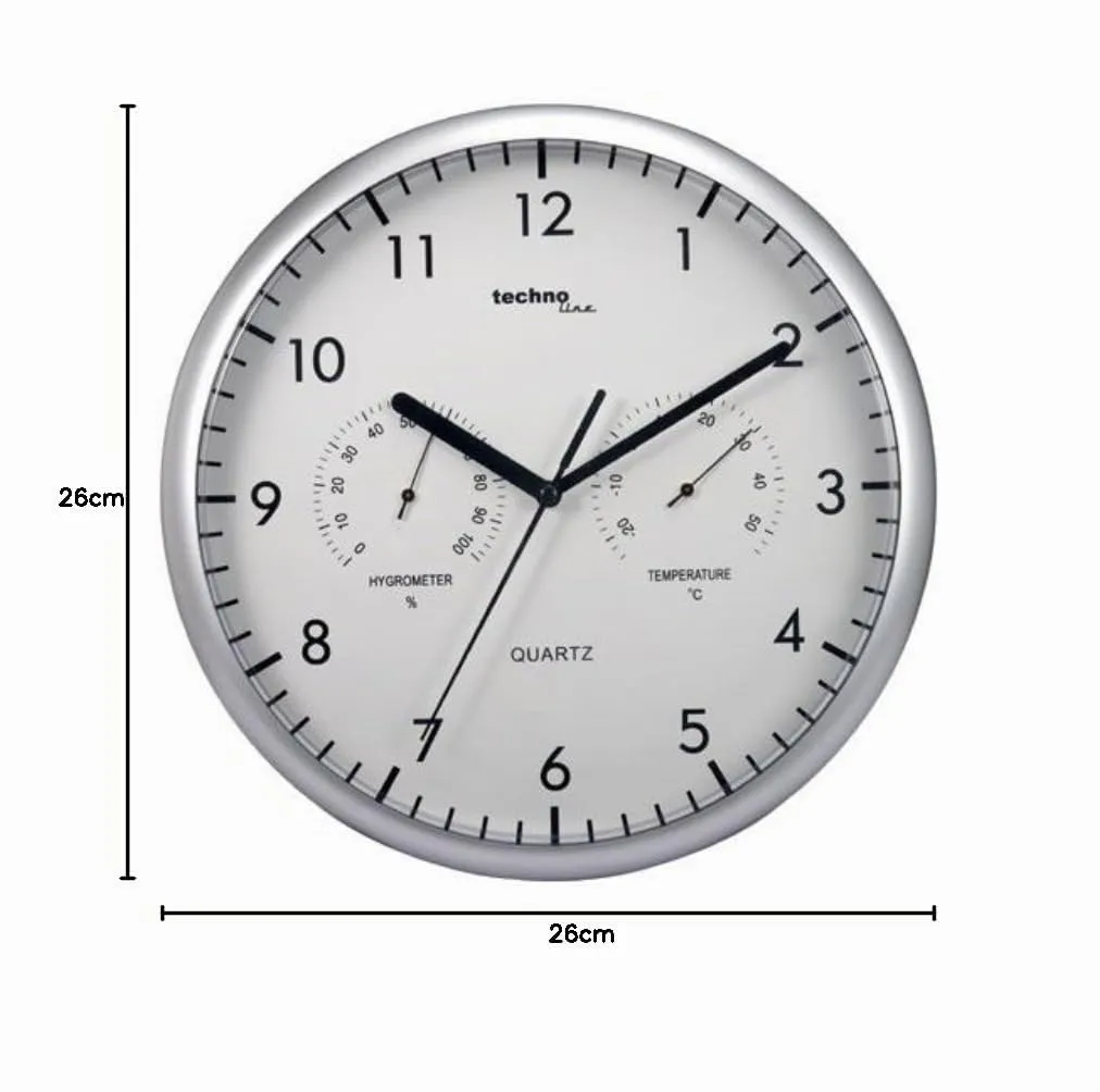 Technoline WT 650 Wanduhr silber 26 cm mit Thermo Hygro