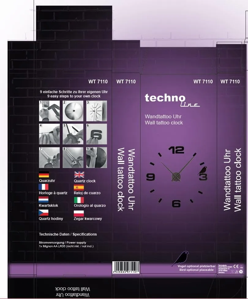 Technoline WT 7110 Tattoo Quarz-Wanduhr analog