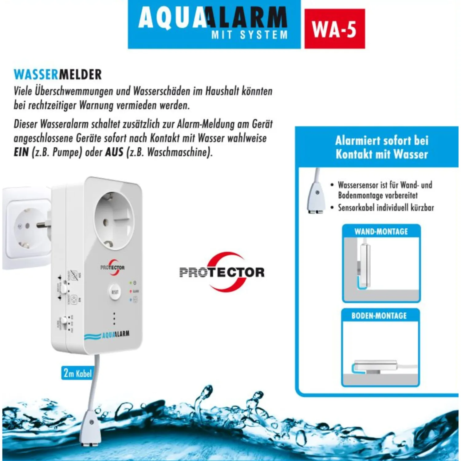 Protector WA-5.1 Wassermelder 2 m Kabel