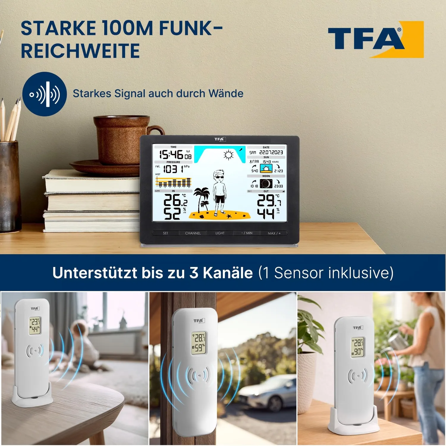 TFA Dostmann Meteo Jack Funk-Wetterstation mit Außensensor Funkuhr